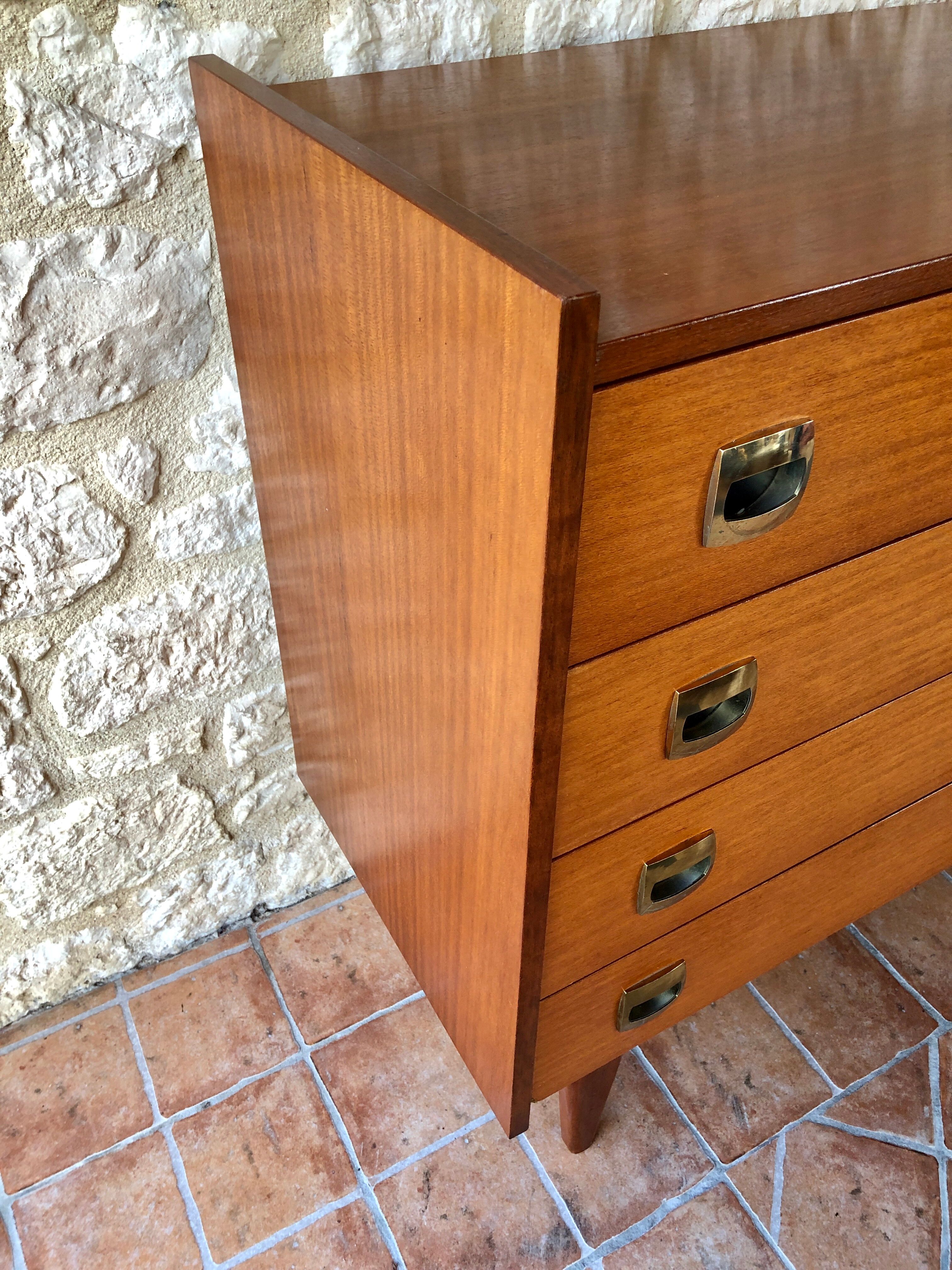 Vintage 60s chest of drawers has 4 drawers edited by Henri Couture