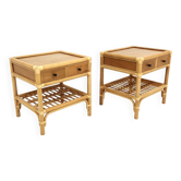 Set of 2 rattan bedside tables, Dux, Sweden, 1960