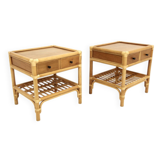 Set of 2 rattan bedside tables, Dux, Sweden, 1960