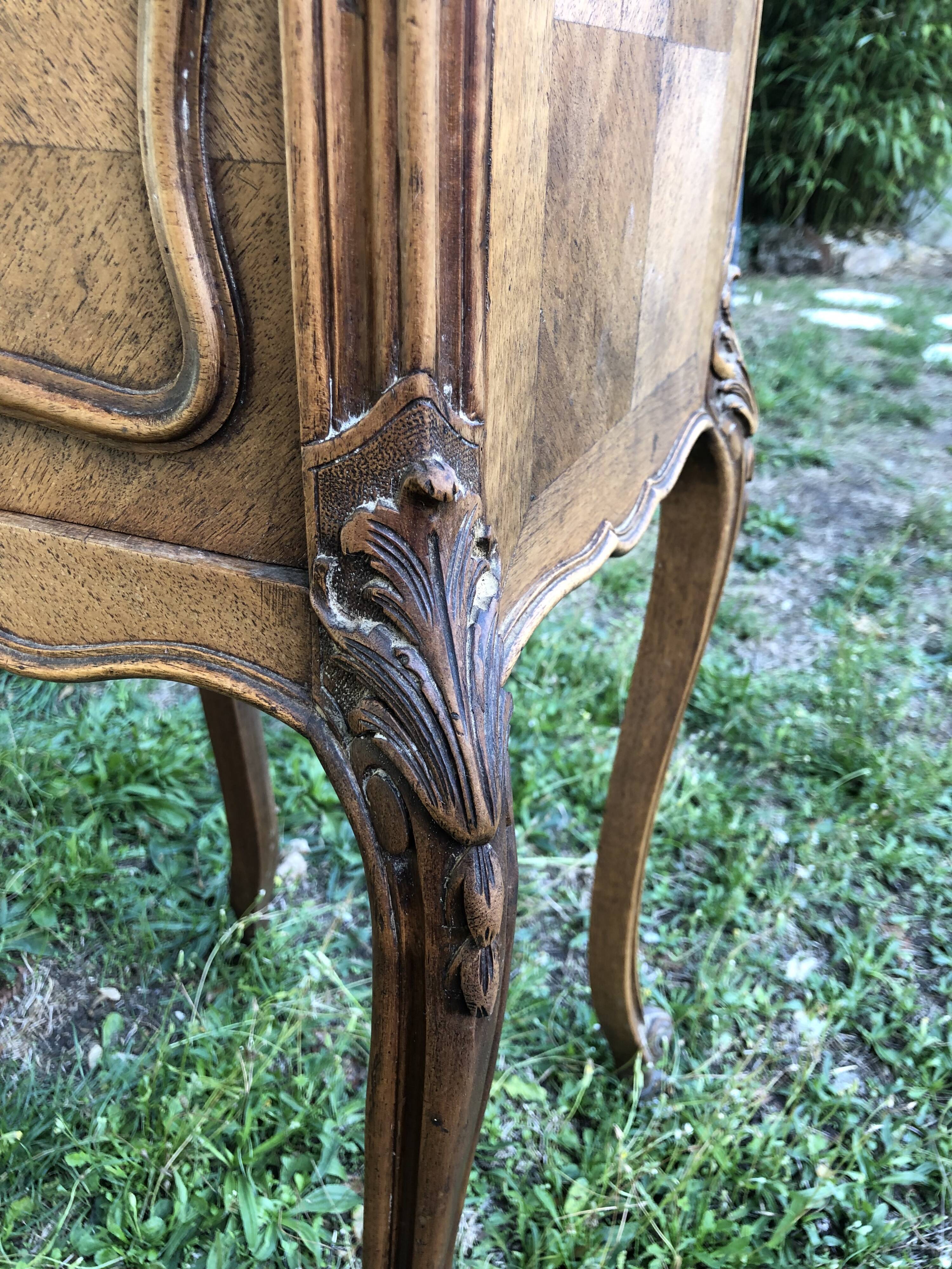 Bedside table louis XV style in wood and marble 20's years