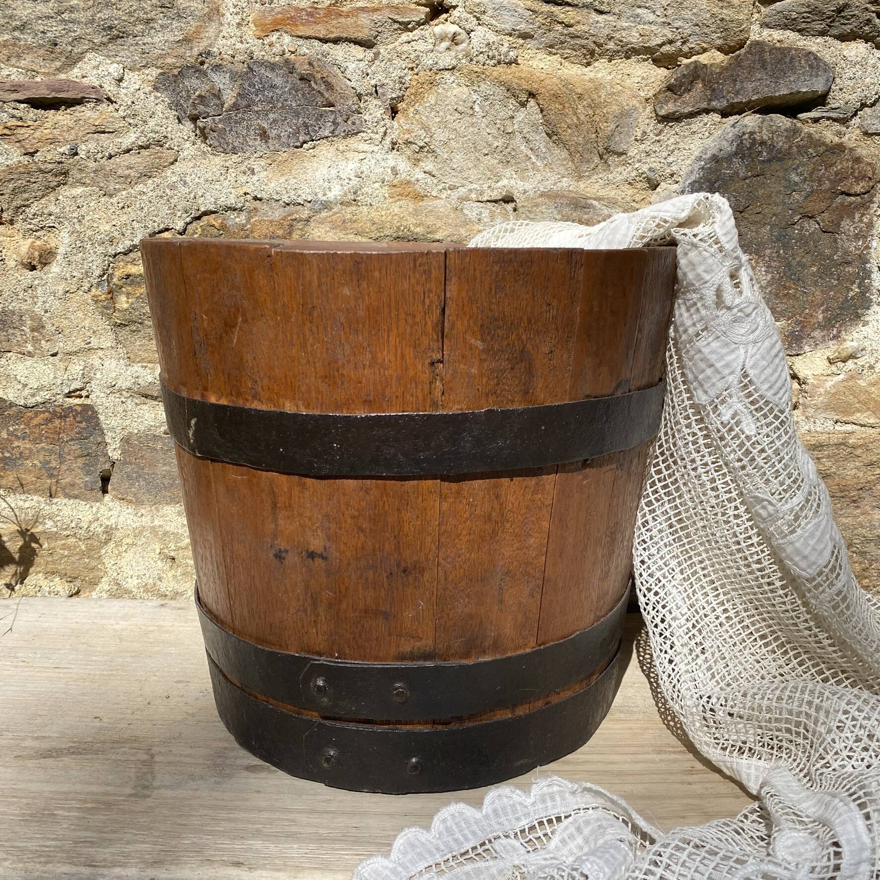 Wood and metal barrel planter