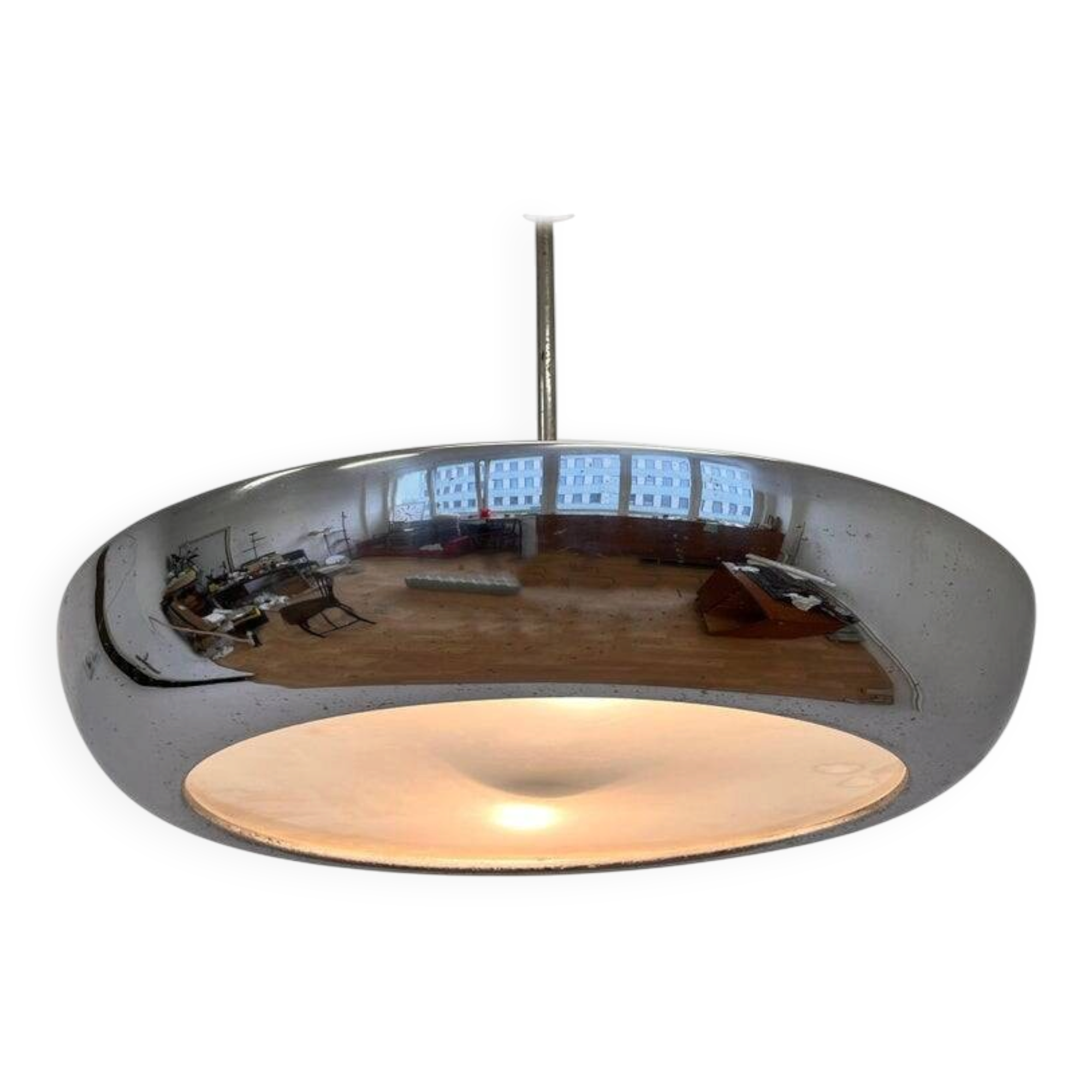 Chrome Bauhaus / Functionalism Pendant UFO by Napako, 1940s