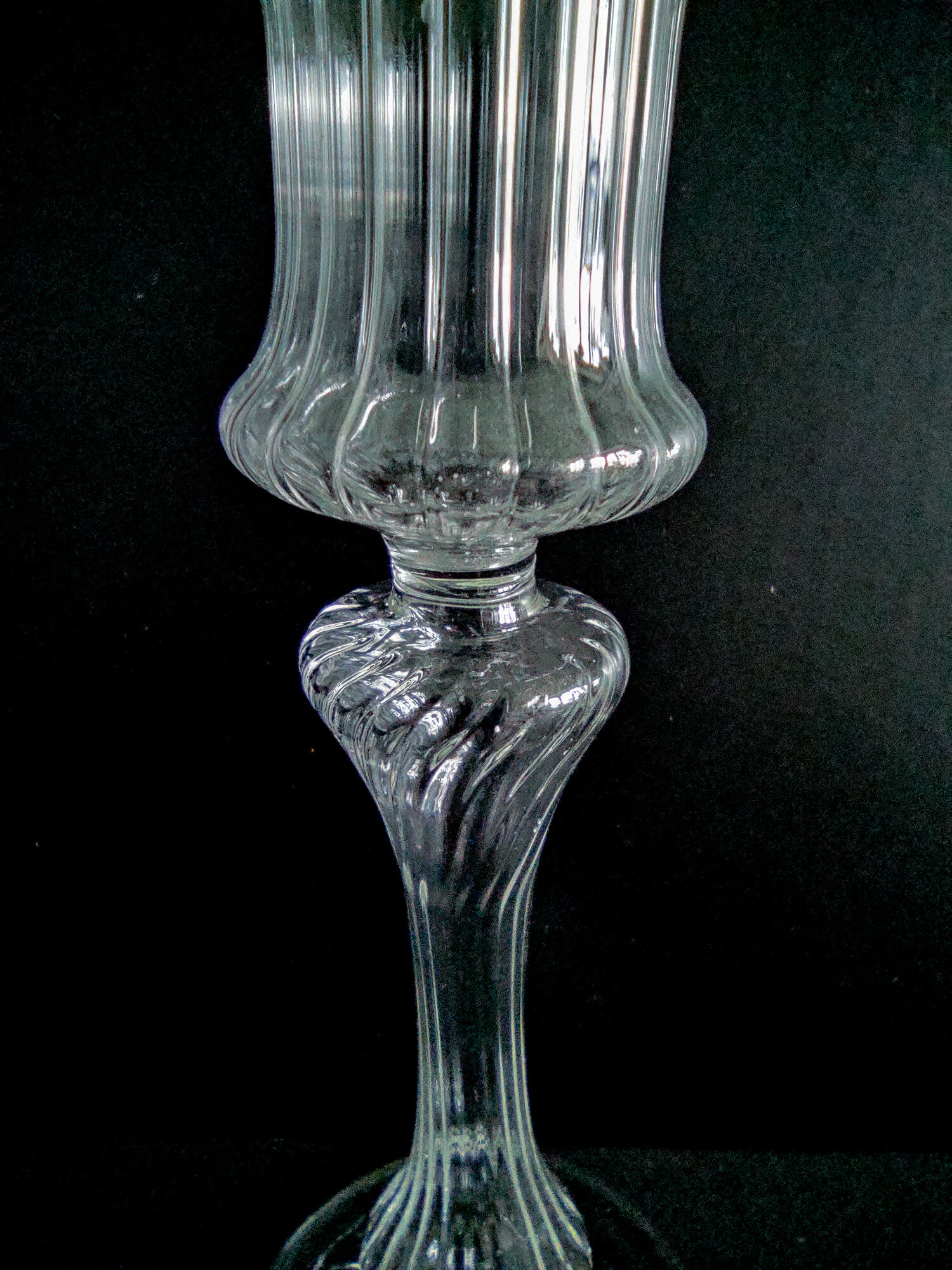 Pair of glass torch candlesticks