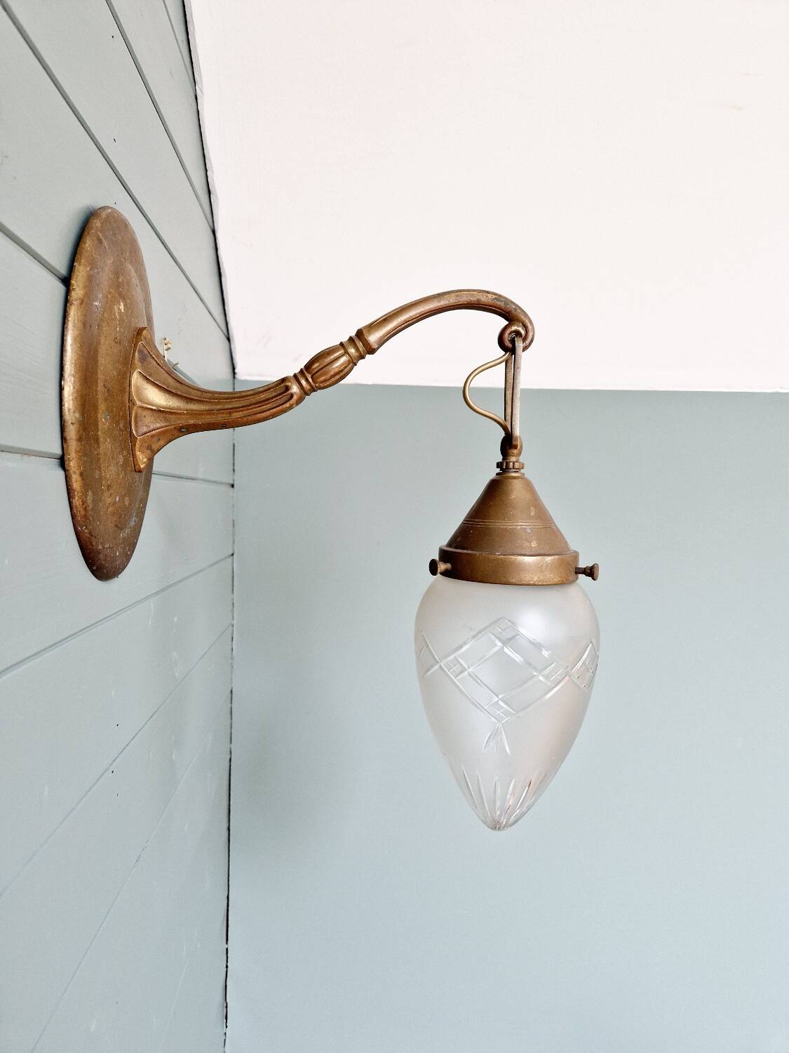 Art Deco bronze and satin crystal globe wall sconce, 1910-20