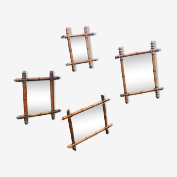 Lot de 4 miroirs anciens avec encadrement en bambou