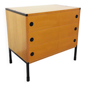 Vintage ARP Minvielle chest of drawers by Guariche Mortier Motte in light wood and black metal