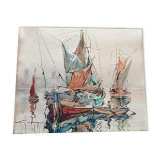 Watercolor sailboats Cannes