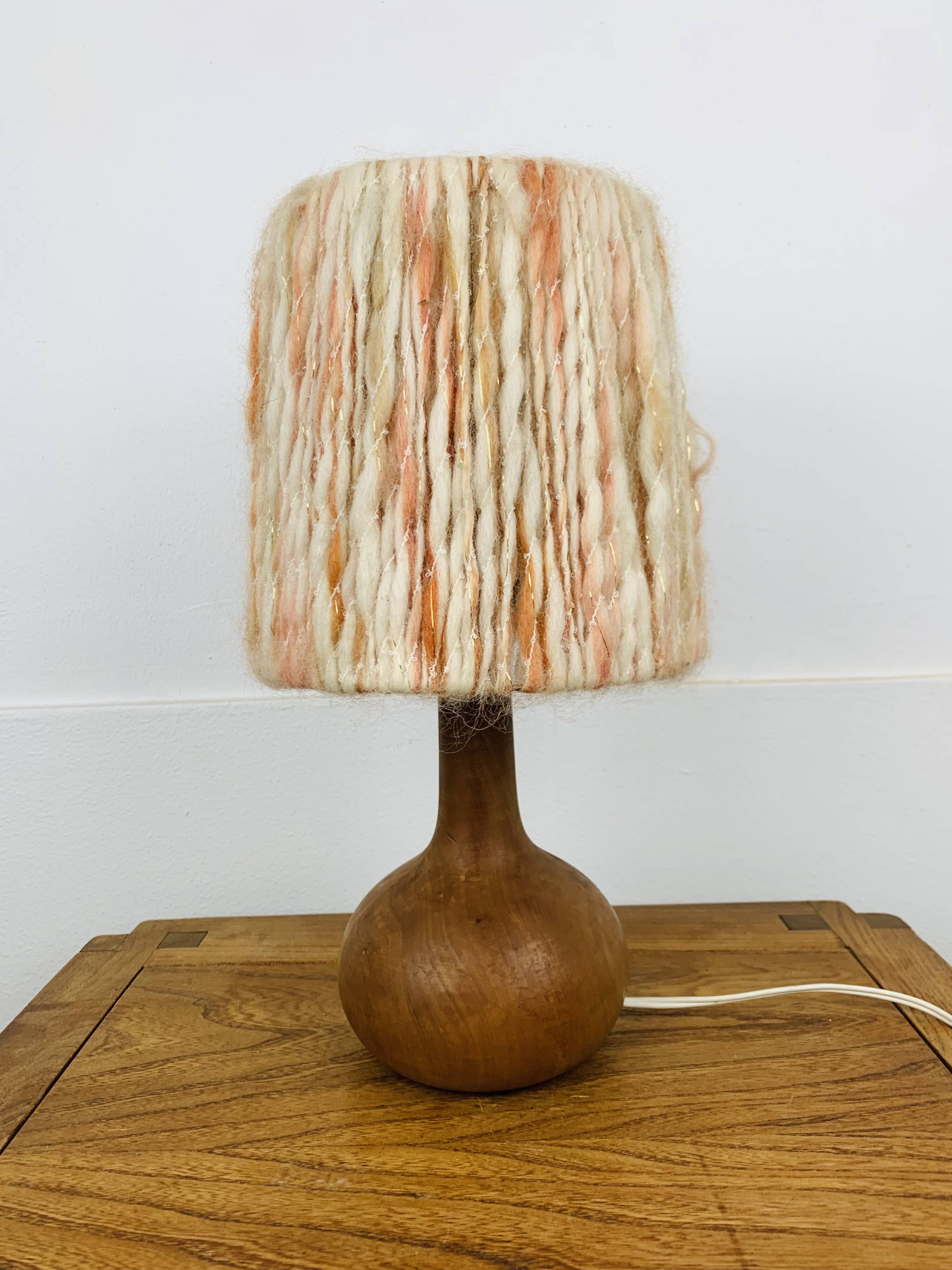 Wooden ball lamp with wool lampshade, 1960s