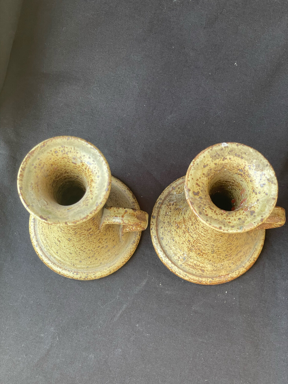 Pair of speckled stoneware candlesticks from the 70s