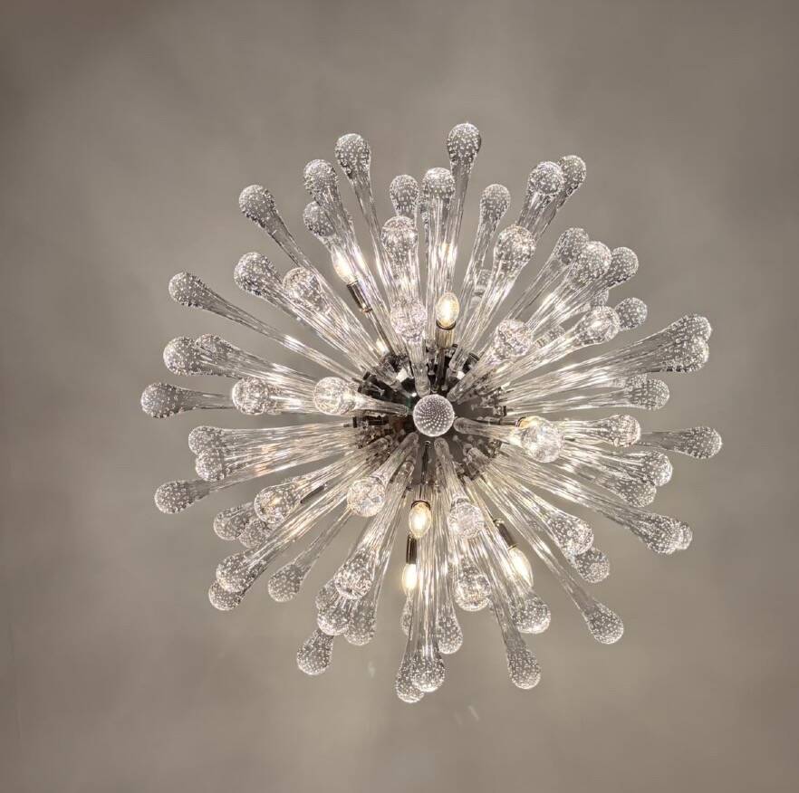 Venetian chandelier "Sputnik" adorned with Murano glass drops, around 1990.