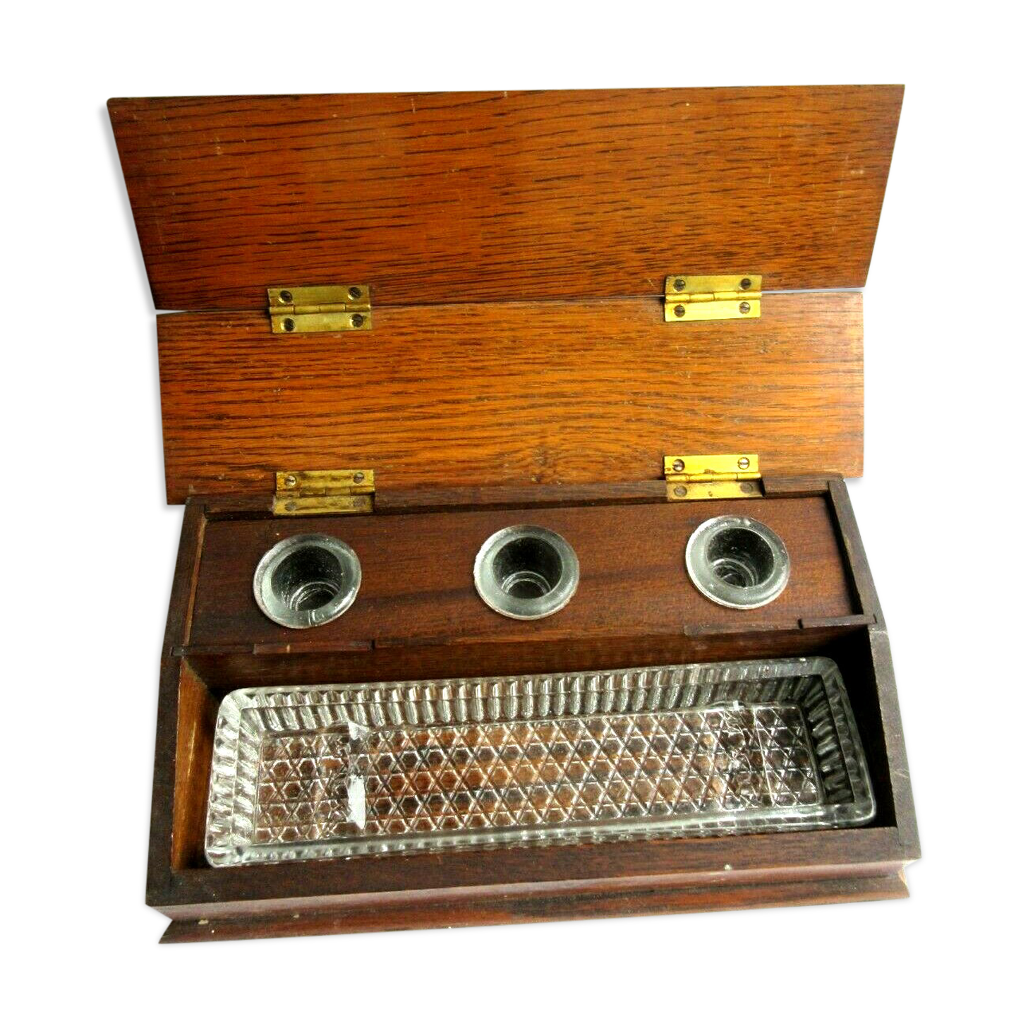Office inkwell, 3 inkwells and a glass ravier: Copying, Red, Black