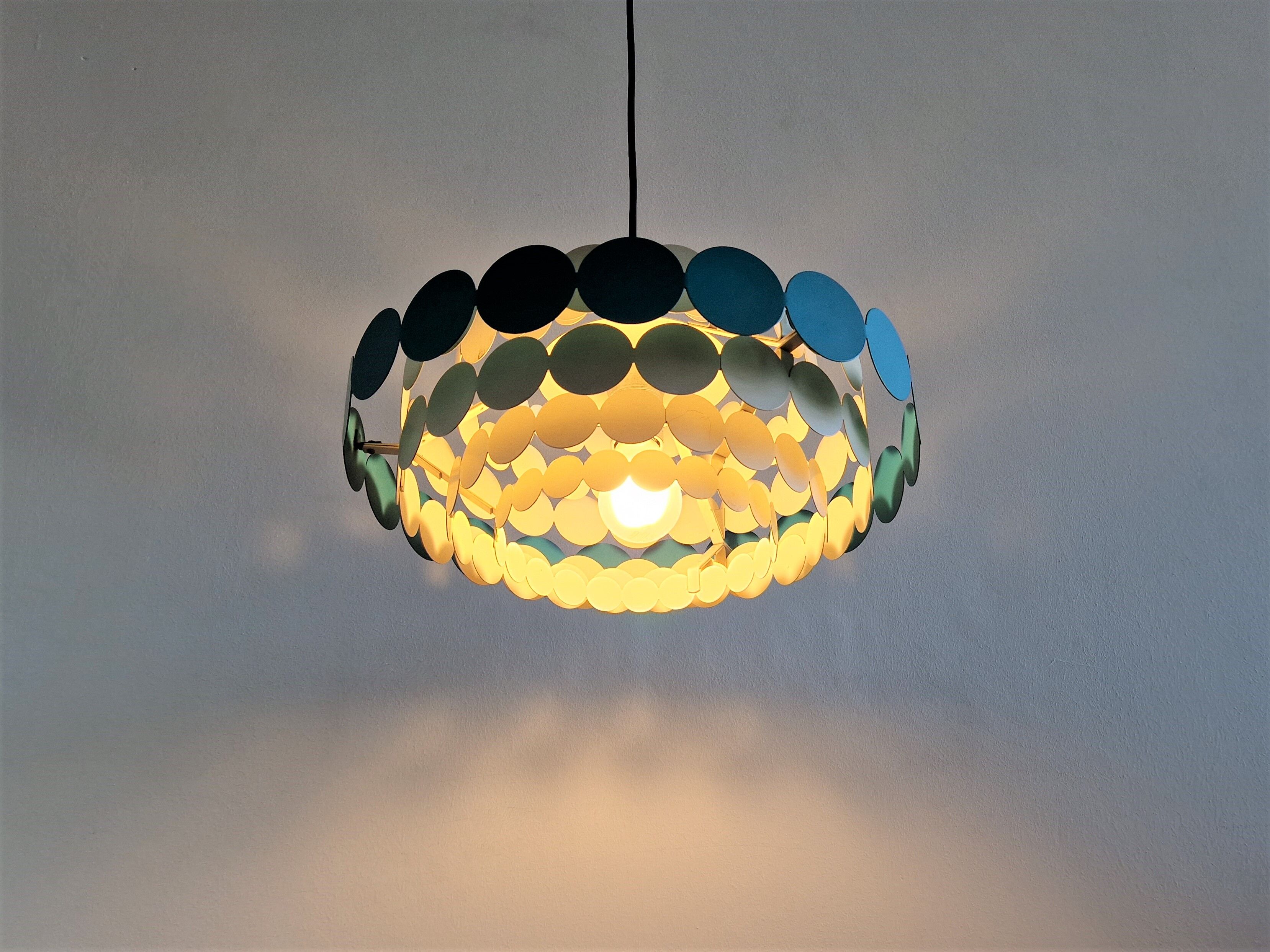 Bright Petrol and White Metal Pendant Lamp by Doria Leuchten, Germany 1960s