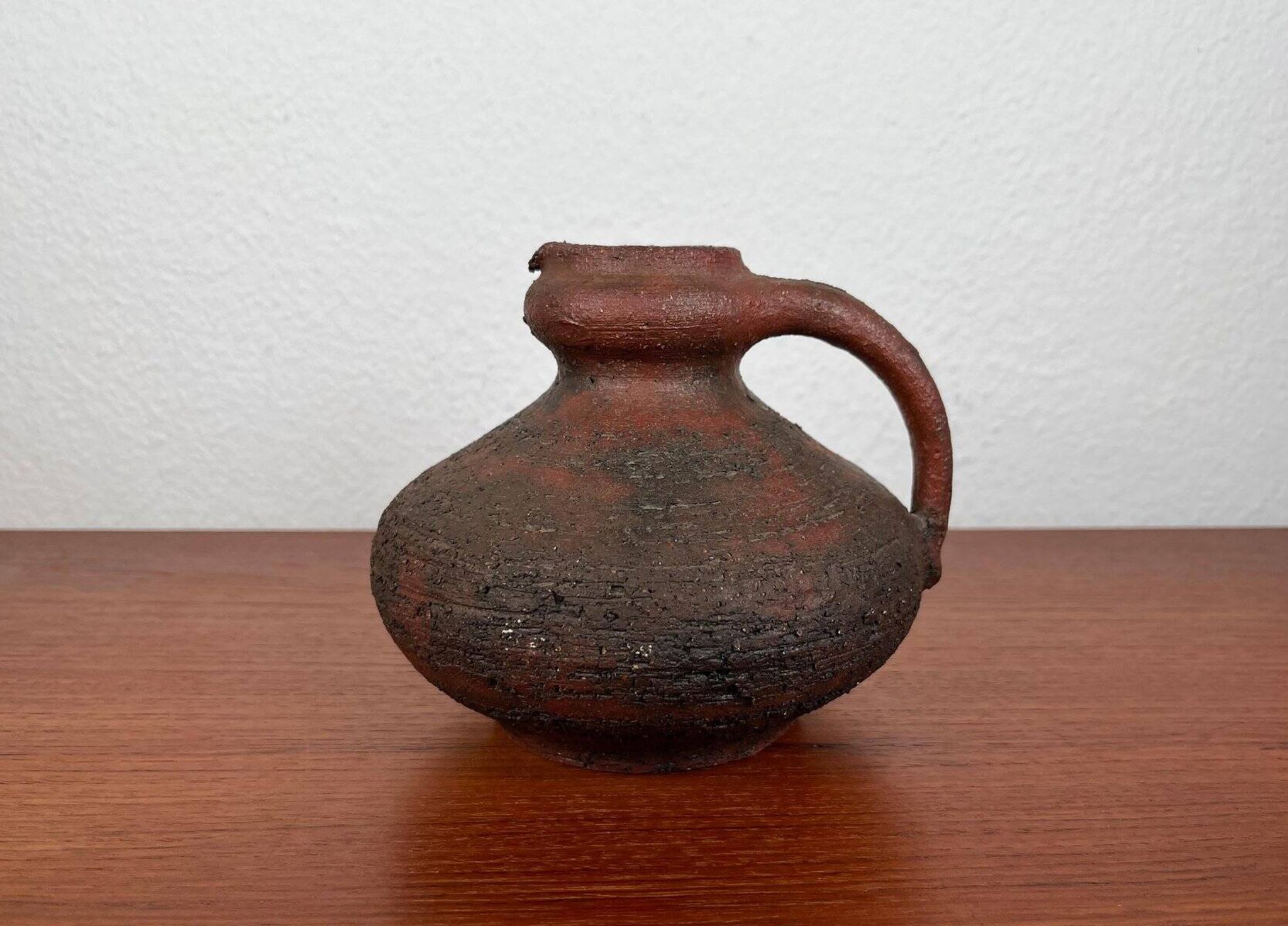 Carafe vase by German studio pottery, brutalist vintage by Gerhard Liebenthron, 1974.