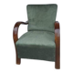 Set of 2 green Art Deco velvet armchairs, curved wooden frame, 1920s.