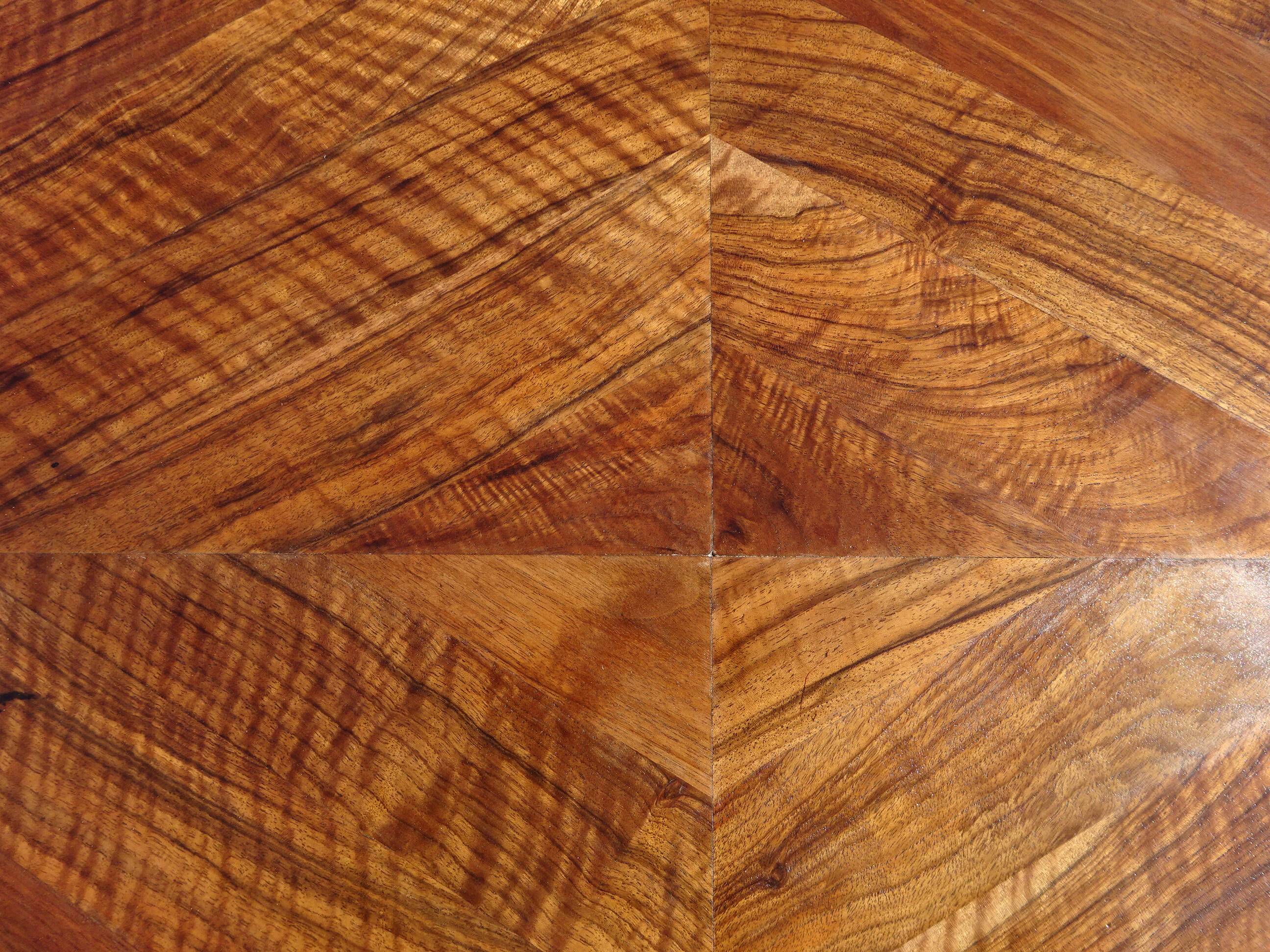 Antique solid walnut table with marquetry and extensions.
