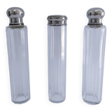 Three Art Deco crystal chrome glass bottles