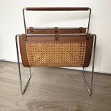 Porte-revues design cuir chrome cannage