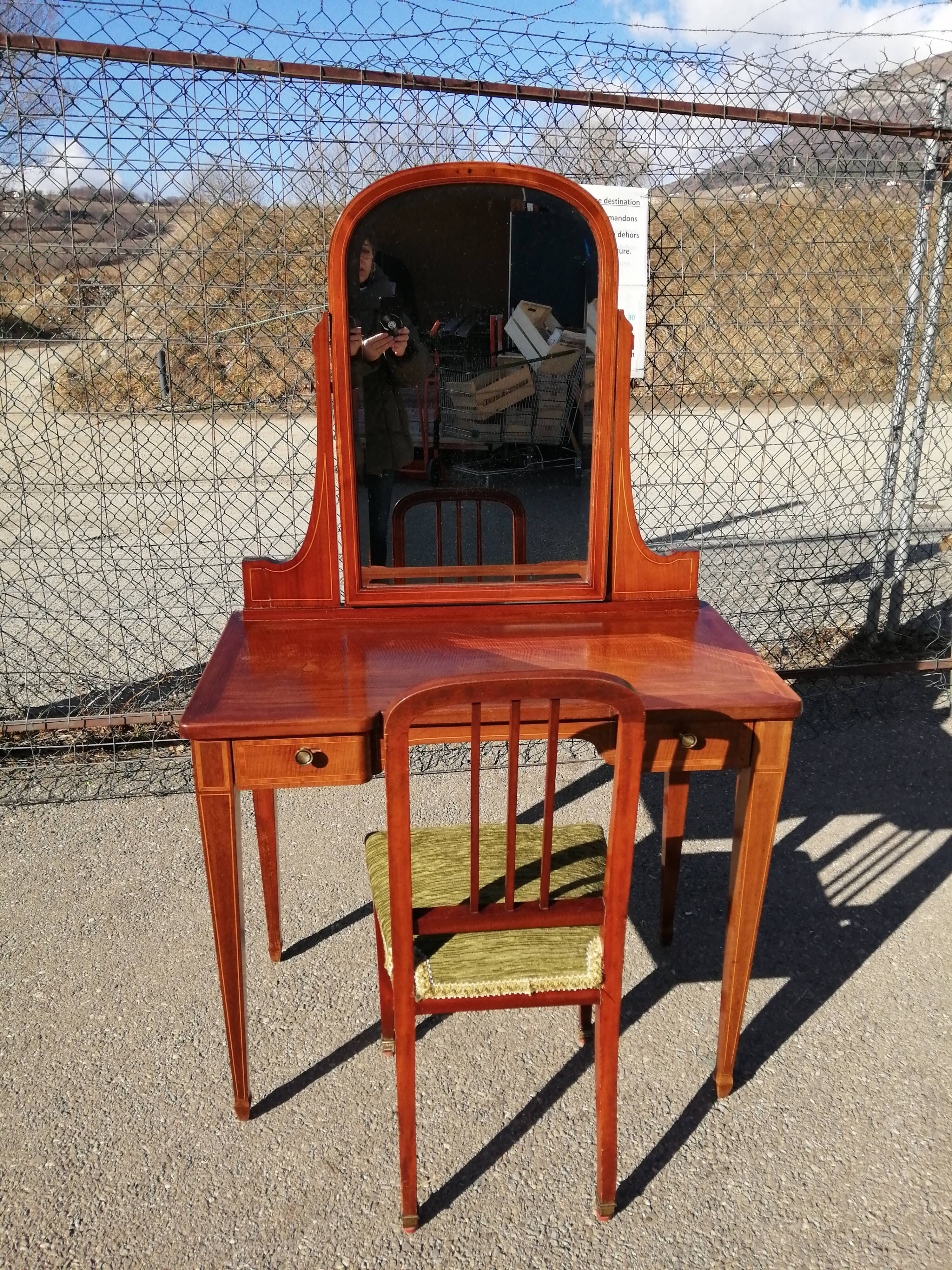 Coiffeuse et chaise en acajou blond Art Déco 1930