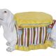 Stool or stand in earthenware depicting a white dachshund.