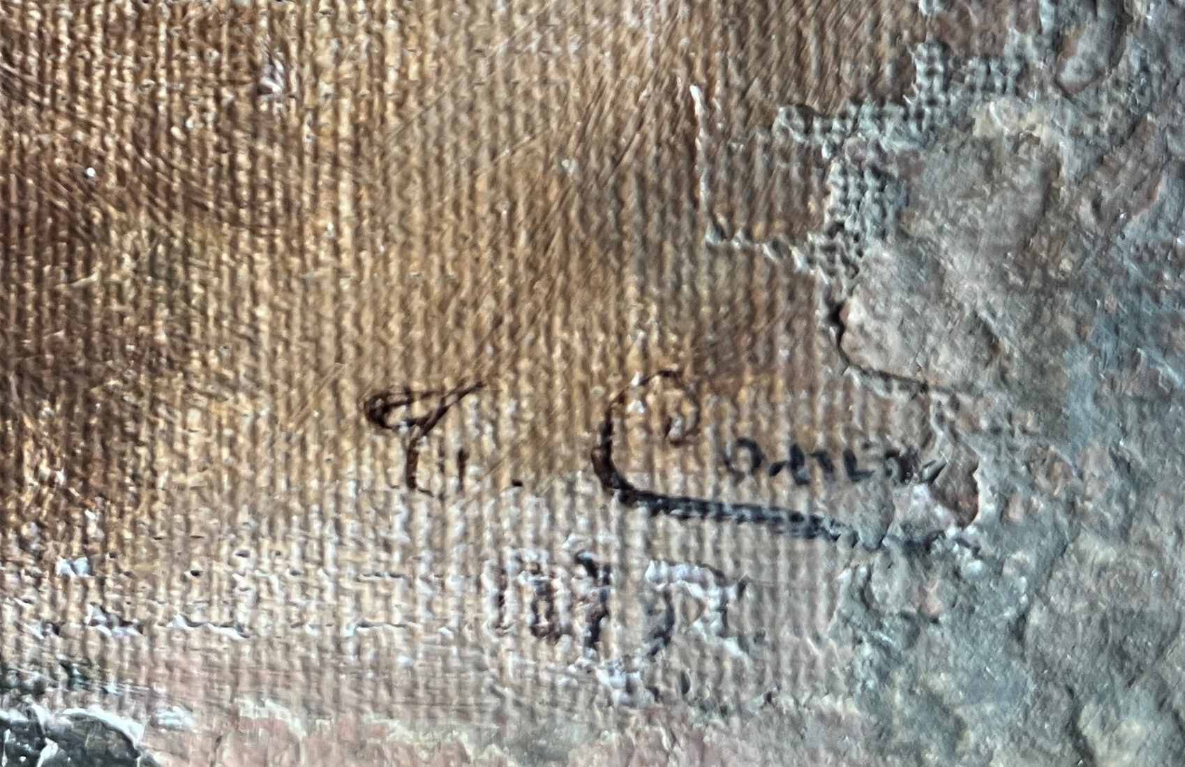Tableau HST fin XIX° Italie ? Paysage à la rivière signé pour restauration