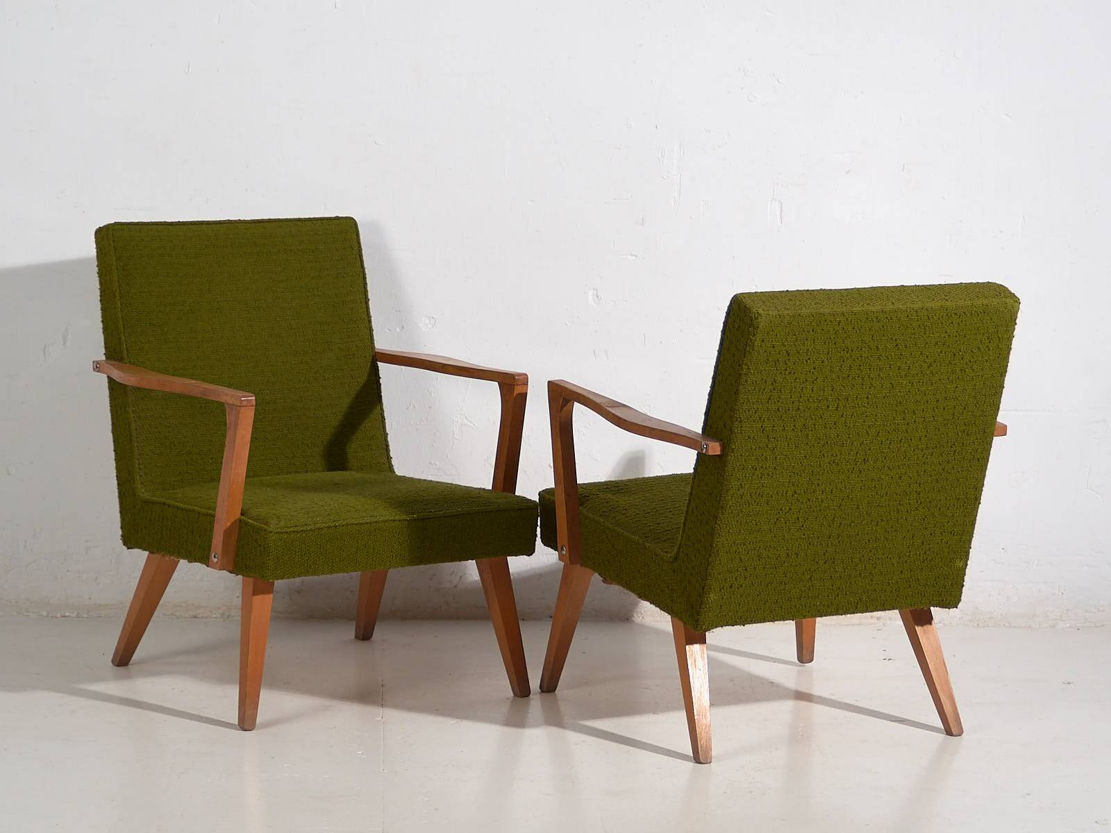 2 green armchairs, circa 1950