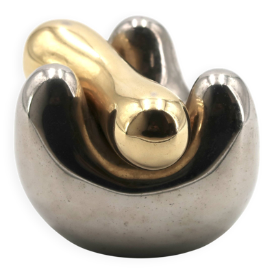 Sculpture abstraite dorée et argentée, forme libre, années 70