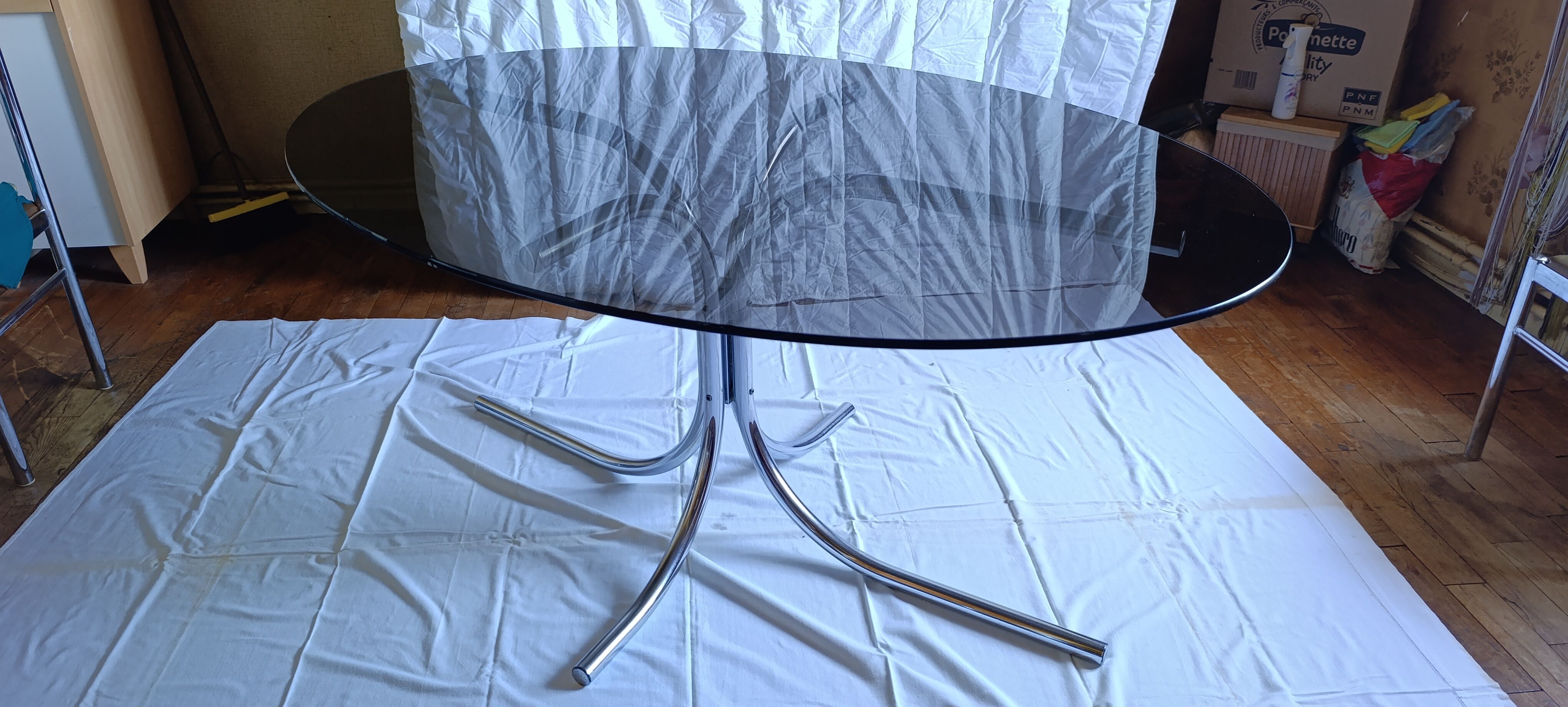 Vintage smoked glass Space Age dining table