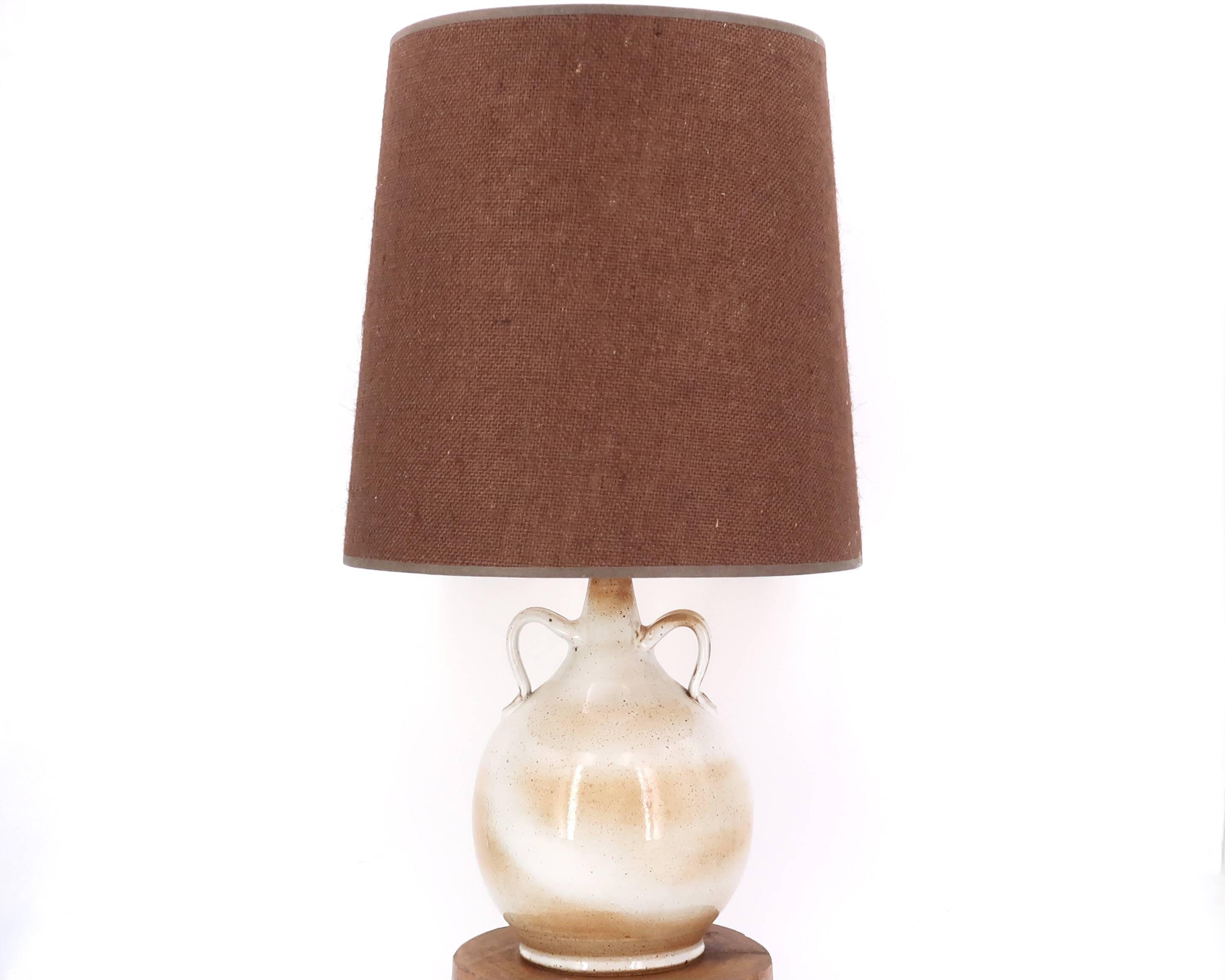 Beige marsh sandstone lamp with handles, brown lampshade