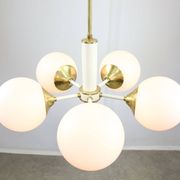 Mid-century Modern Italian Brass and Opaline Sputnik Chandelier