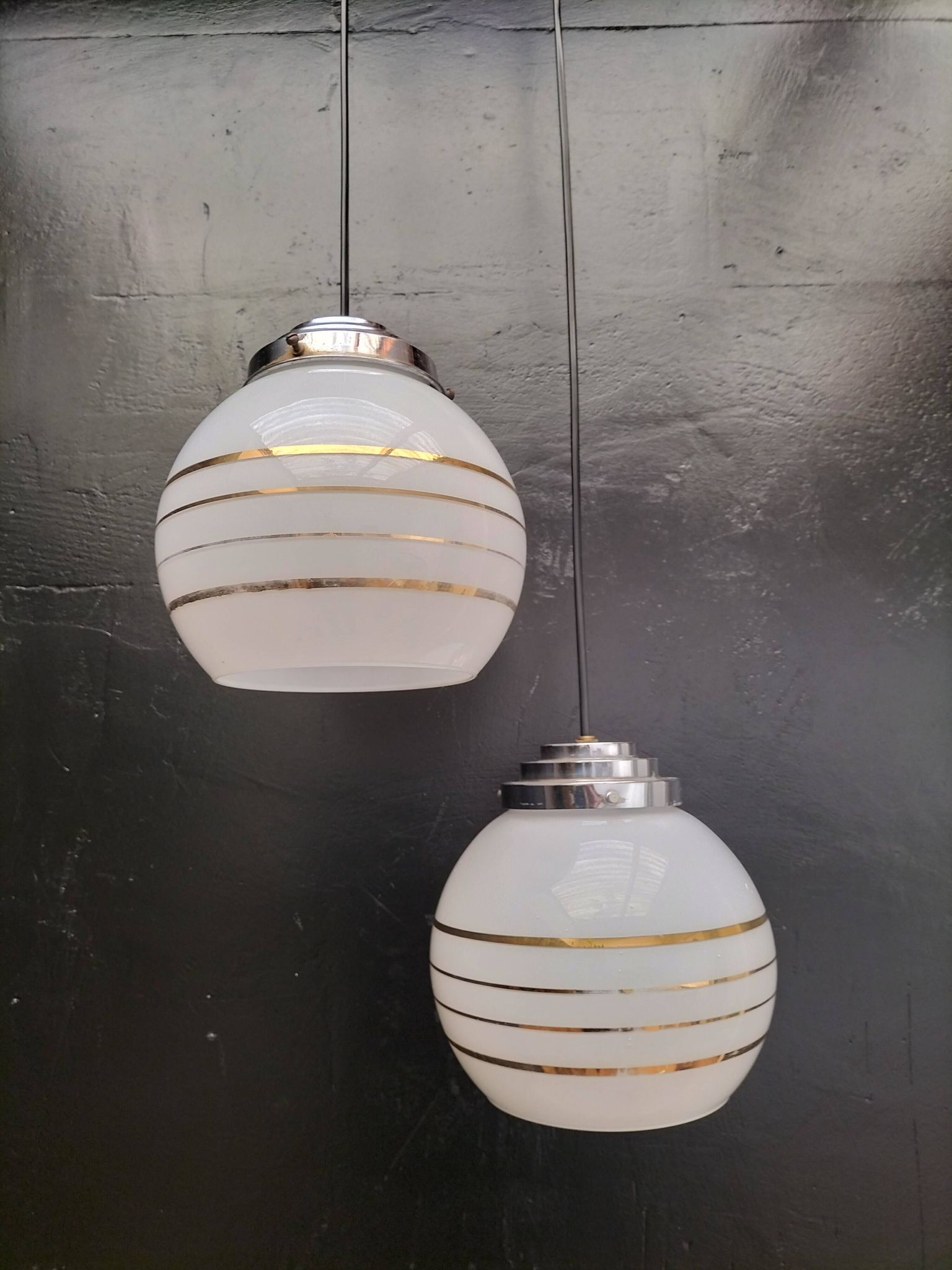 Pair of opaline pendant lights