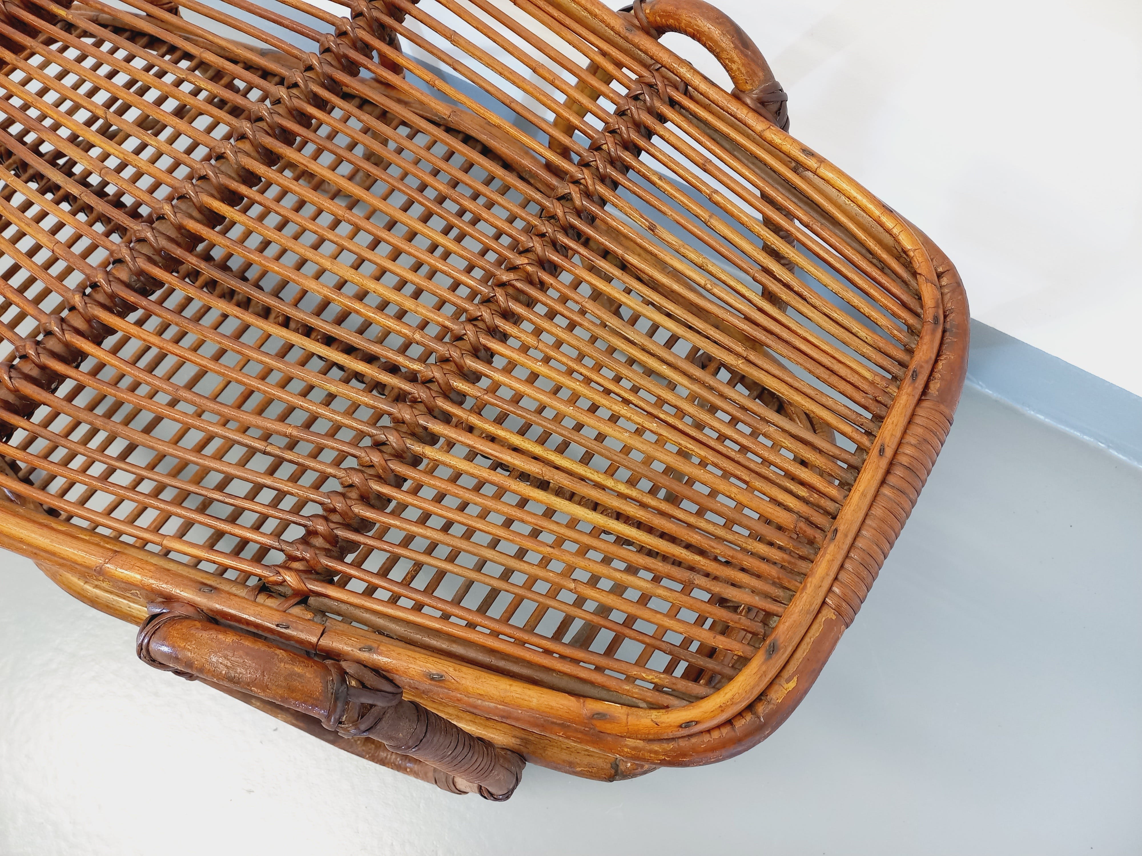 Coffee table with magazine tray in vintage rattan from the 60s