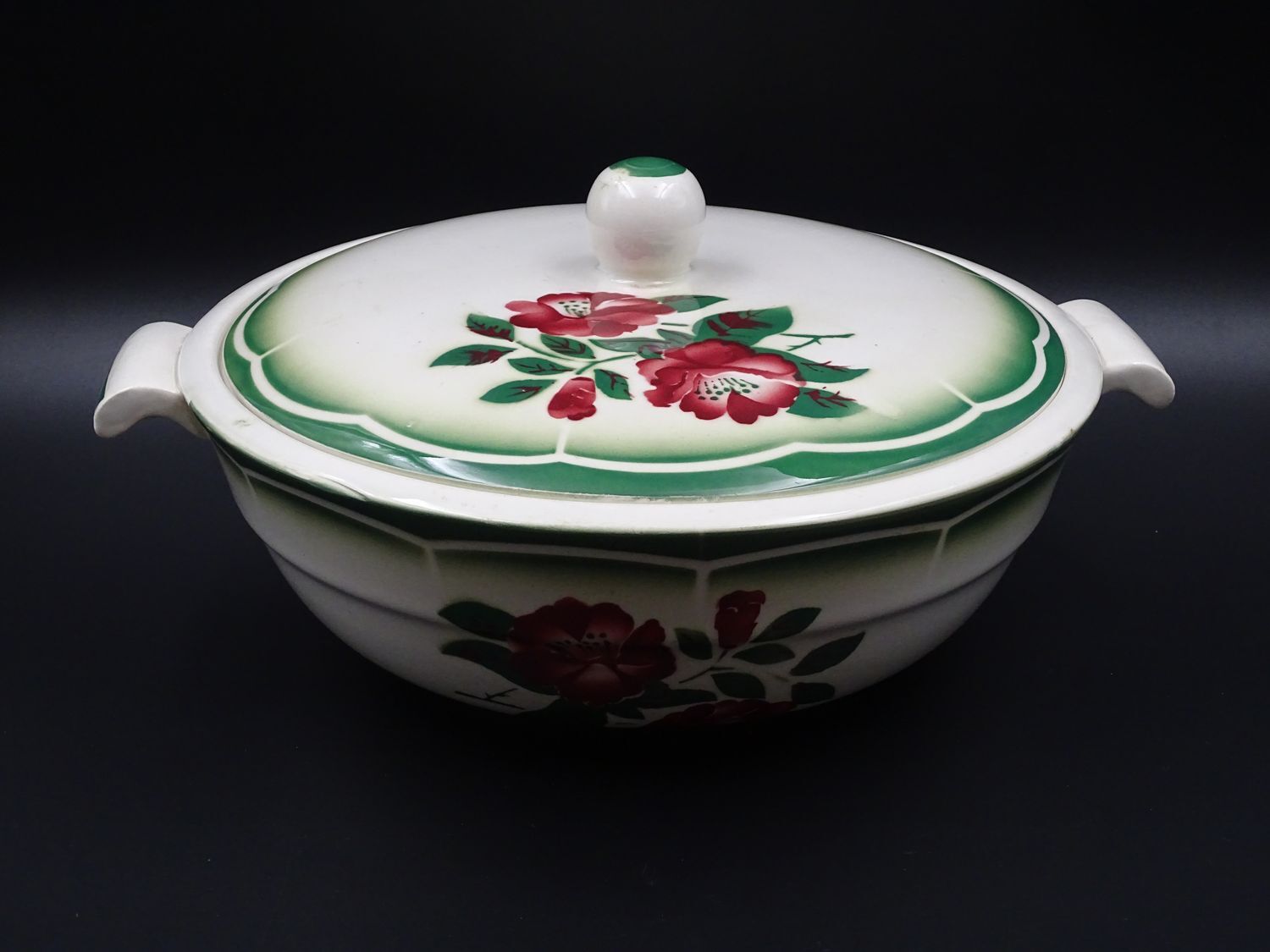 Digoin's soup maker - Mireille model - Rose decoration and green liseret - circa 1940