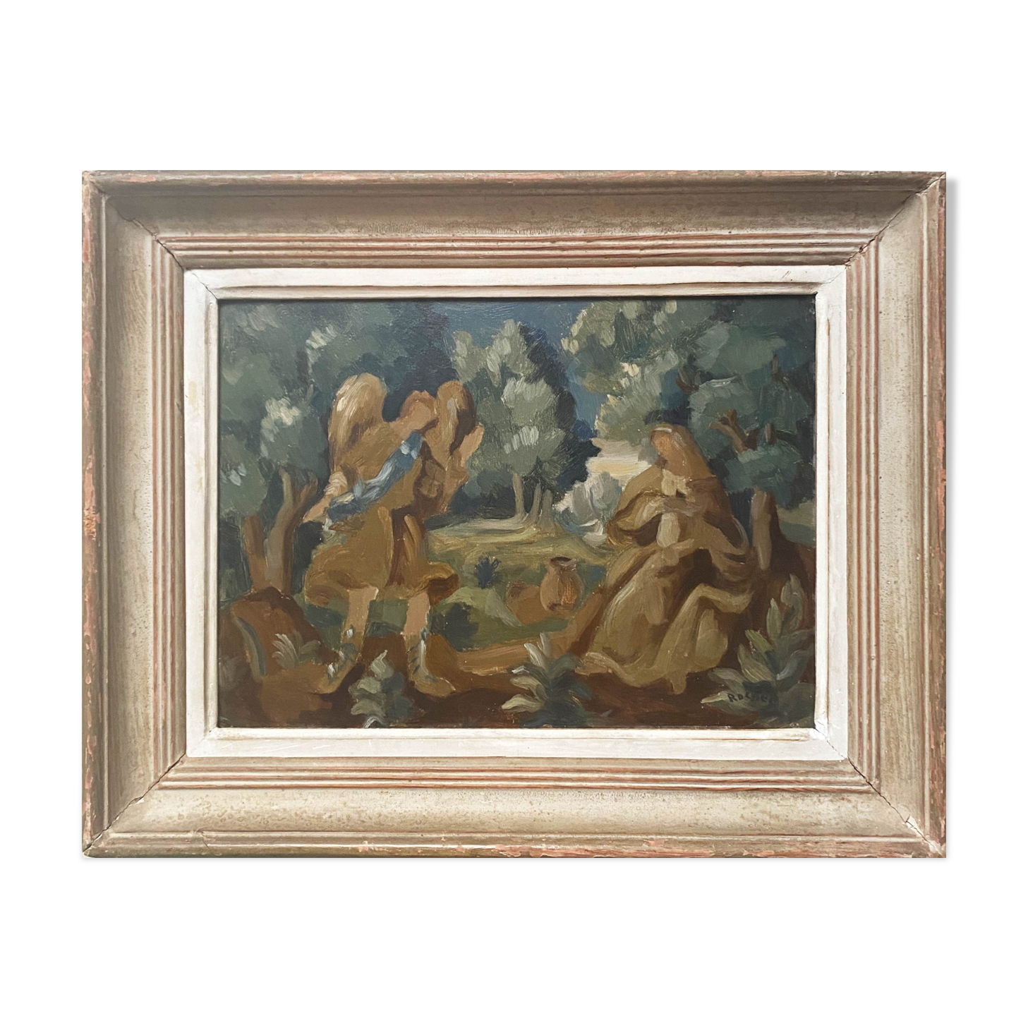 Painting hsp "l'annonce faire à marie" maurice rocher (1918-1995) + cadre