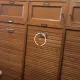 Vintage oak workshop cabinet, 4 columns with curtains – craft furniture