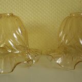 Two corolla-shaped lampshades for suspension or applique, amber colour