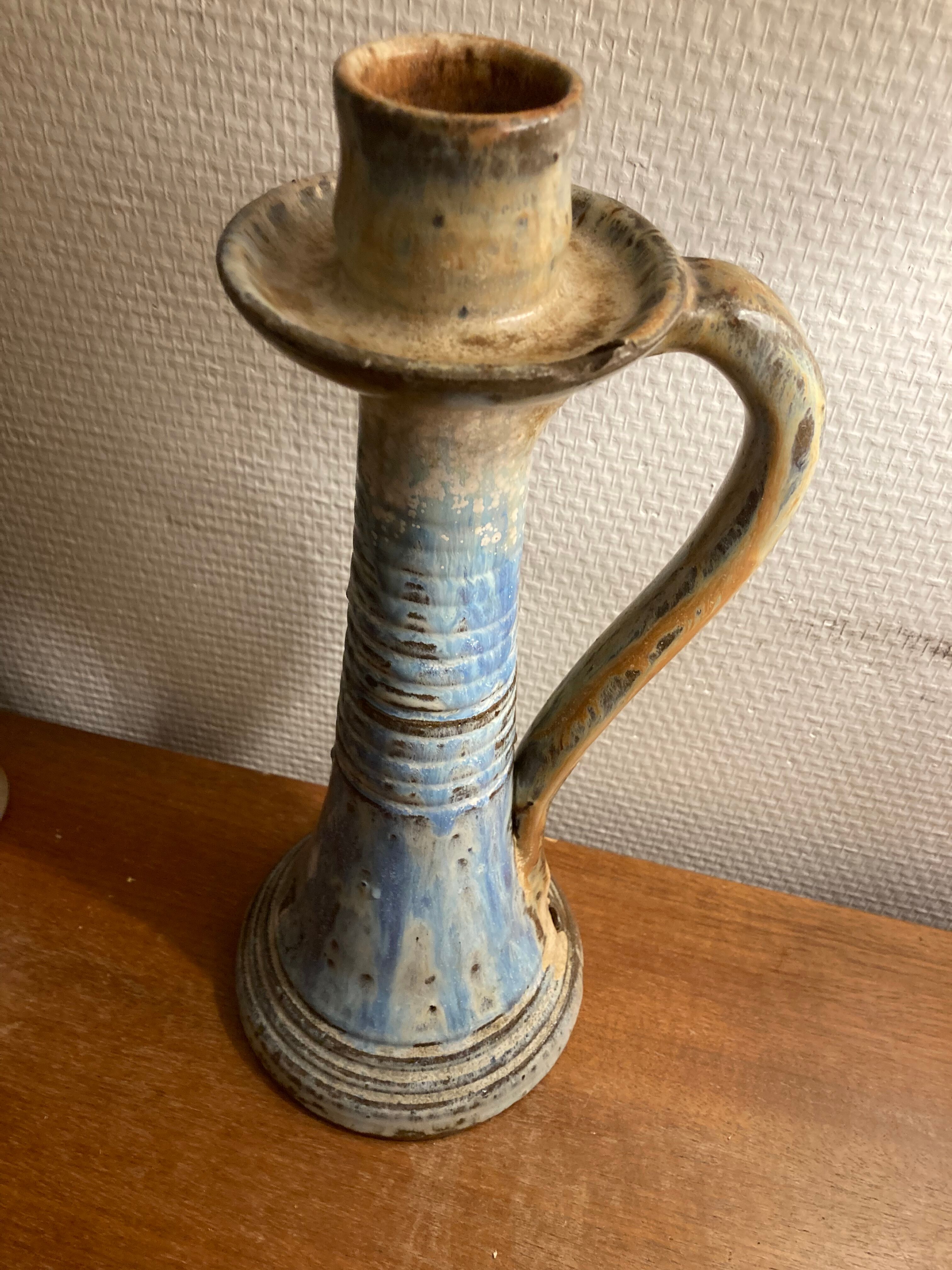 Blue ceramic candle holder