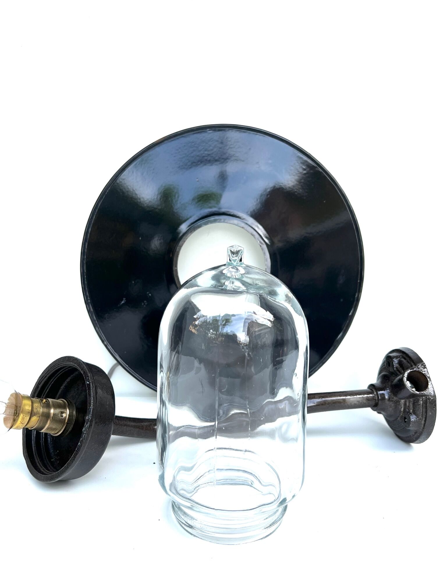 Applique 1930 lampe col de cygne en fonte d'acier patine noir brun email noir