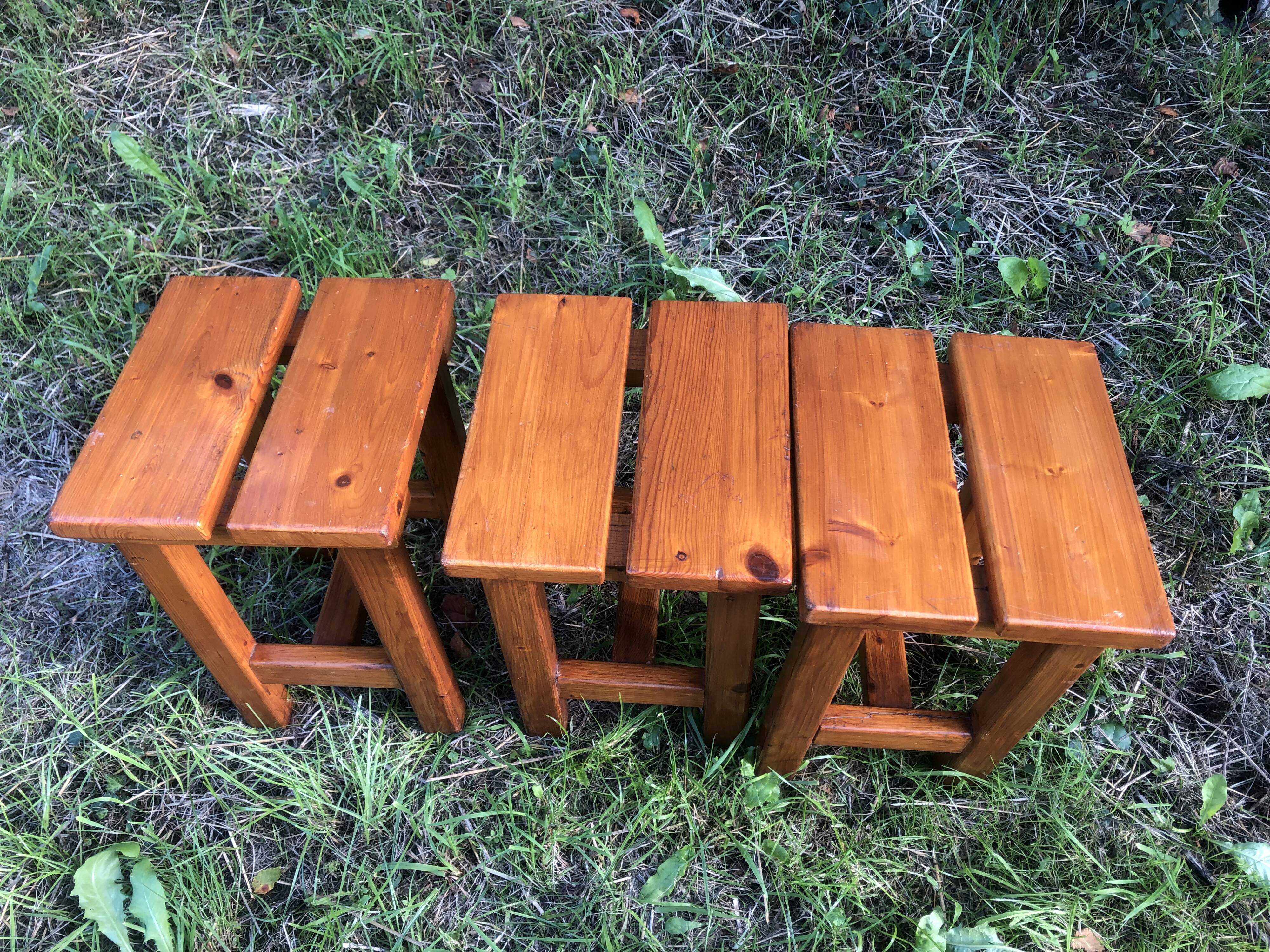 Rustic vintage brutalist wooden stools