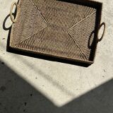 Rectangular Asian handmade basket with circular handle L:45 l:35