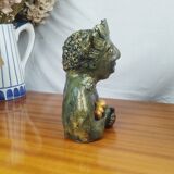 Clay sculpture of mother nature holding eggs, vintage modern figurative art