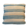 Handwoven blue cream striped wool cushion cover