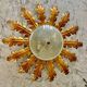 Golden sunburst ceiling chandelier with metal and glass, 1960s