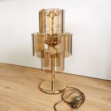 Lampe de bureau vintage en verre fumé : EGLO Leuchten, table dorée autrichienne des années 1980