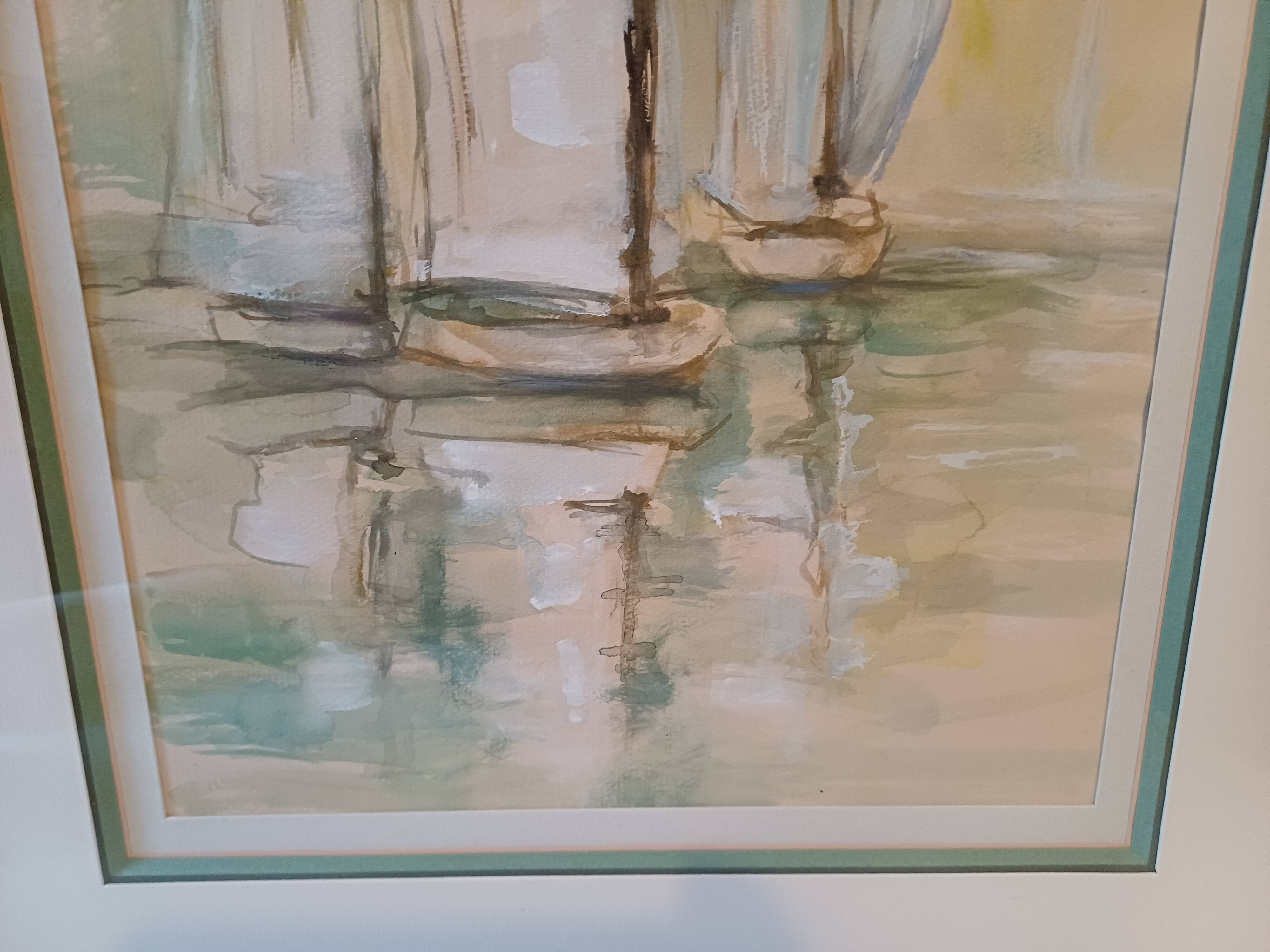 Marine Watercolor with 3 Boats