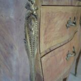 Pair of 2 Louis XV bedside tables - marquetry - 2 drawers - pink marble