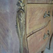 Paire de 2 chevets-louis xv-marqueterie-2 tiroirs-marbre rose