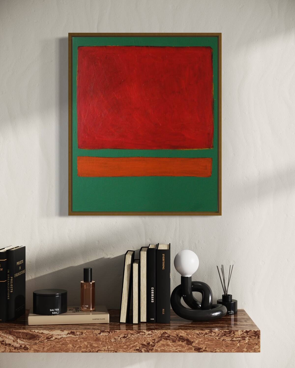 Red on green unique acrylic painting