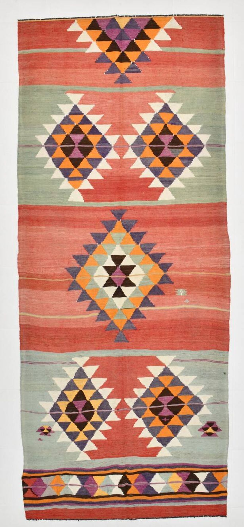 5x11 Kilim Long Wide Faded Samon Kilim Rug, Rare Style Anatolian Flatweave
