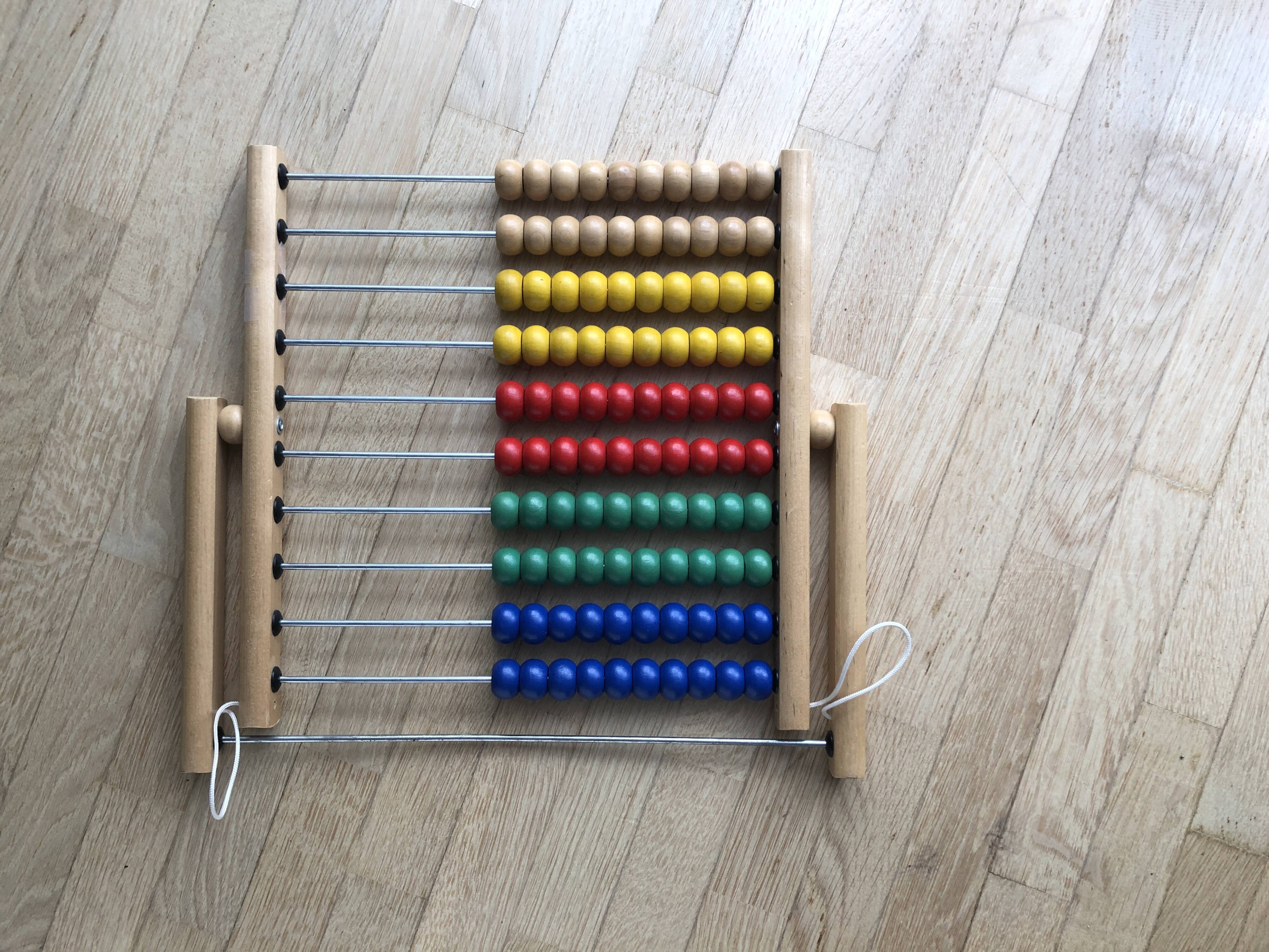 Vintage abacus in wood and primary colors