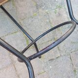 Pedestal tripod coffee table, bamboo top
